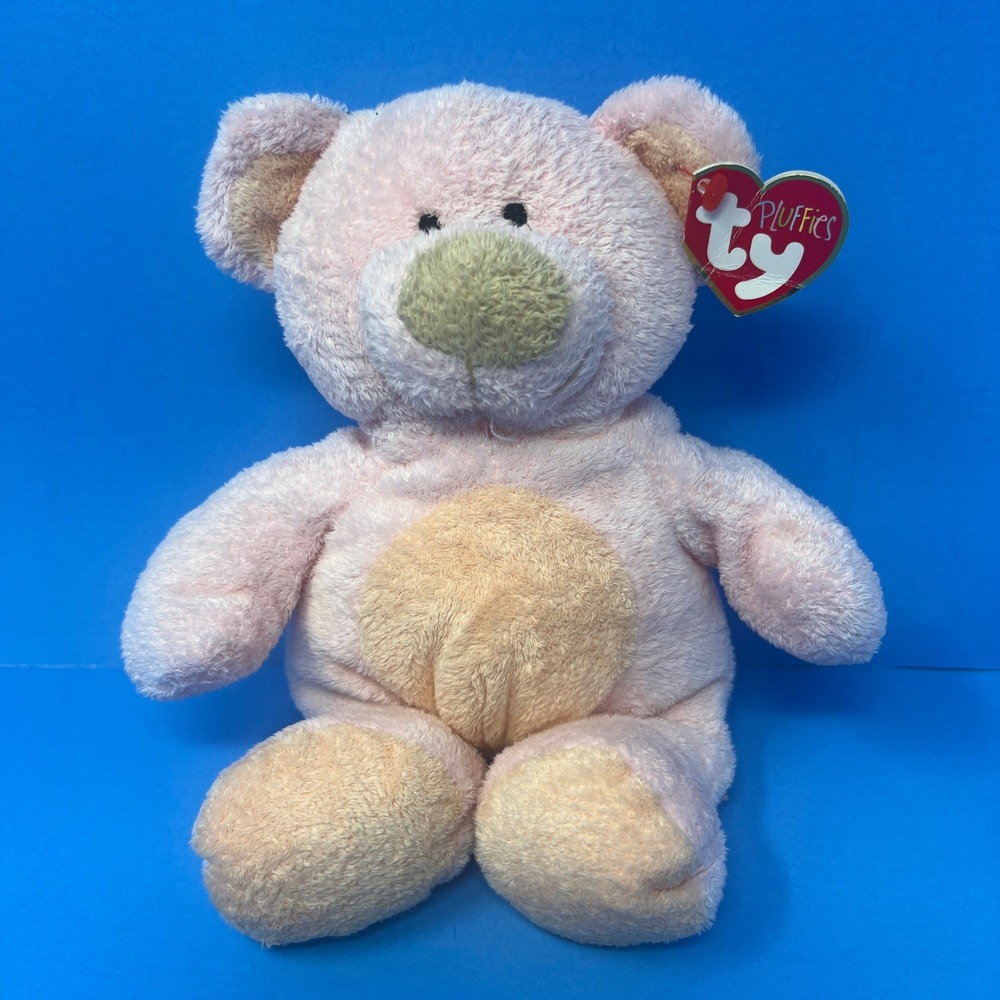 Ty Pluffies Pinks Bear Plush Stuffed Animal 2002 Tylux Cute nursery Decor Toy 9"